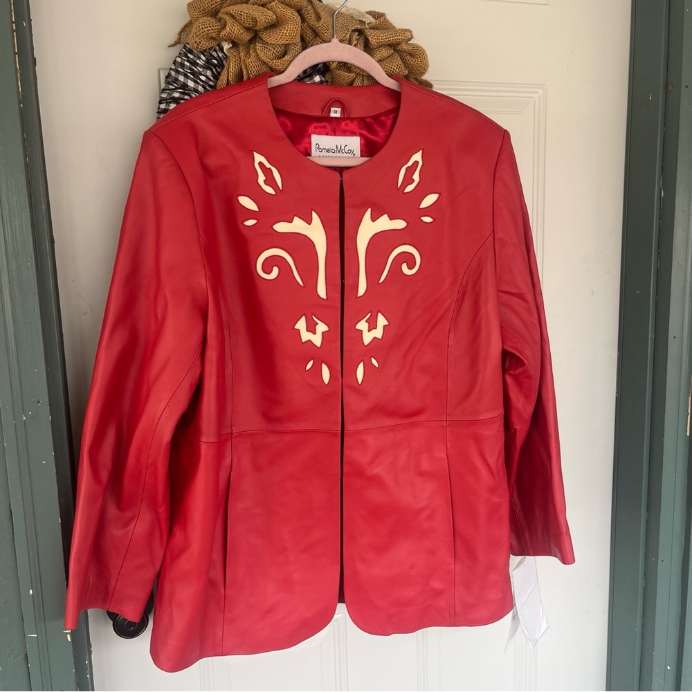 Pamela McCoy Red Leather Jacket with Accent